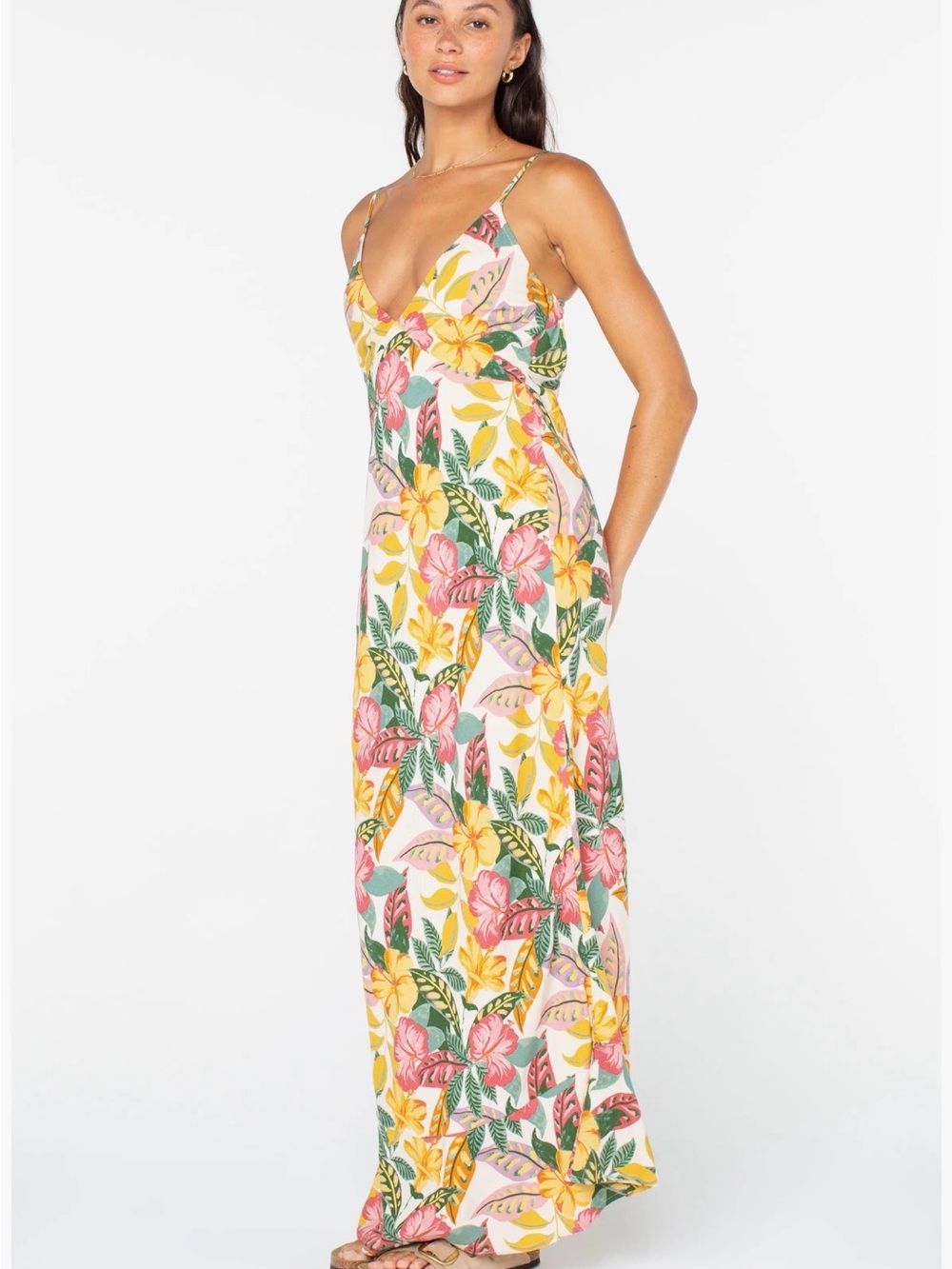 Roxy Lost Paradise Linen Floral Slip Maxi Dress in Multicolor - Picture 3 of 5